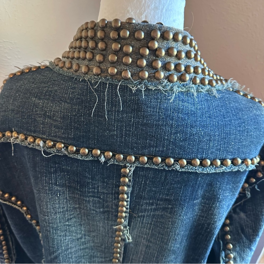 ADORE Western Denim Studded Jean Jacket Blazer, Military style, Large - Picture 9 of 13